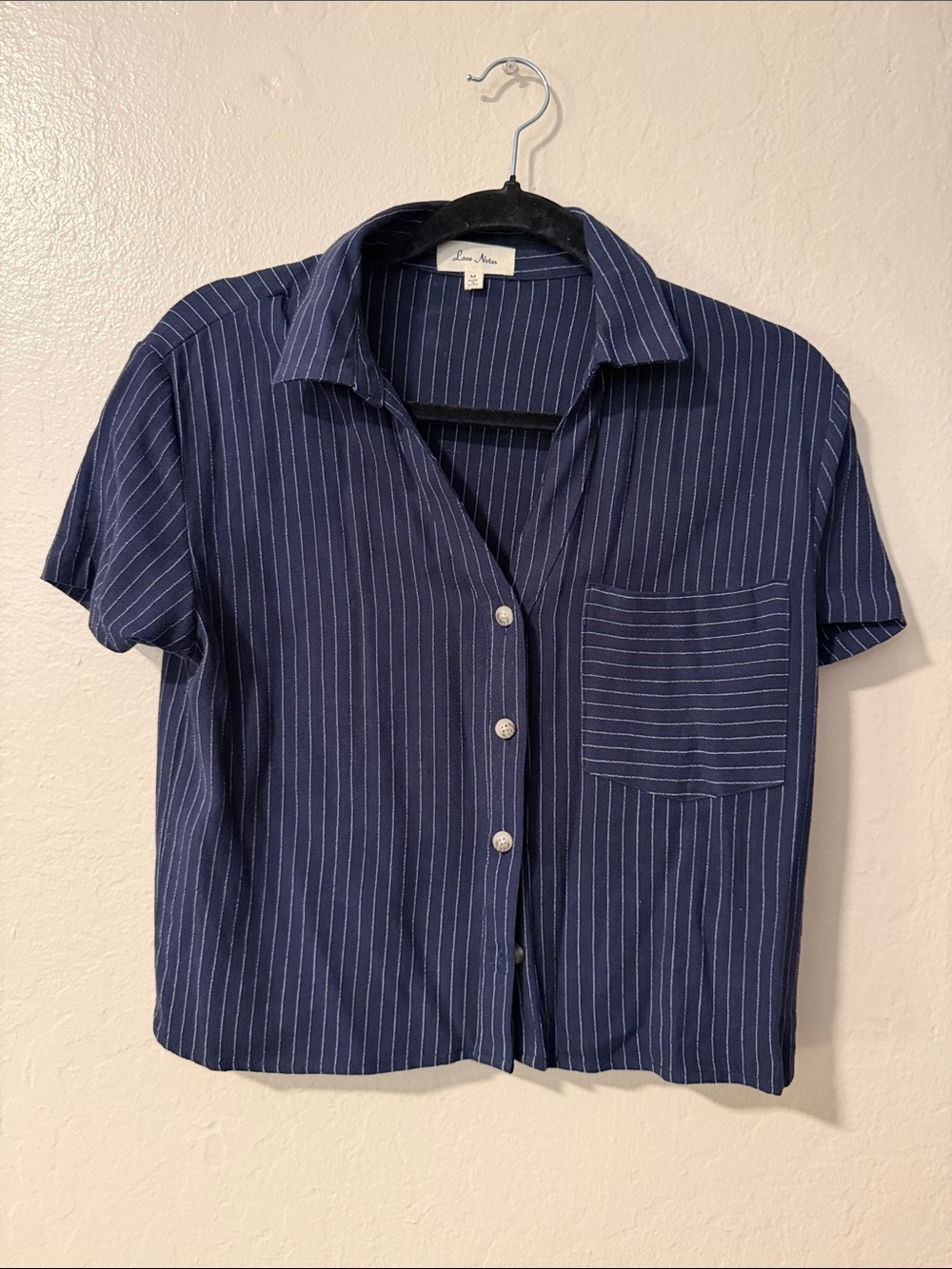 Love Notes Navy Blue Pinstripe Button-Front Shirt